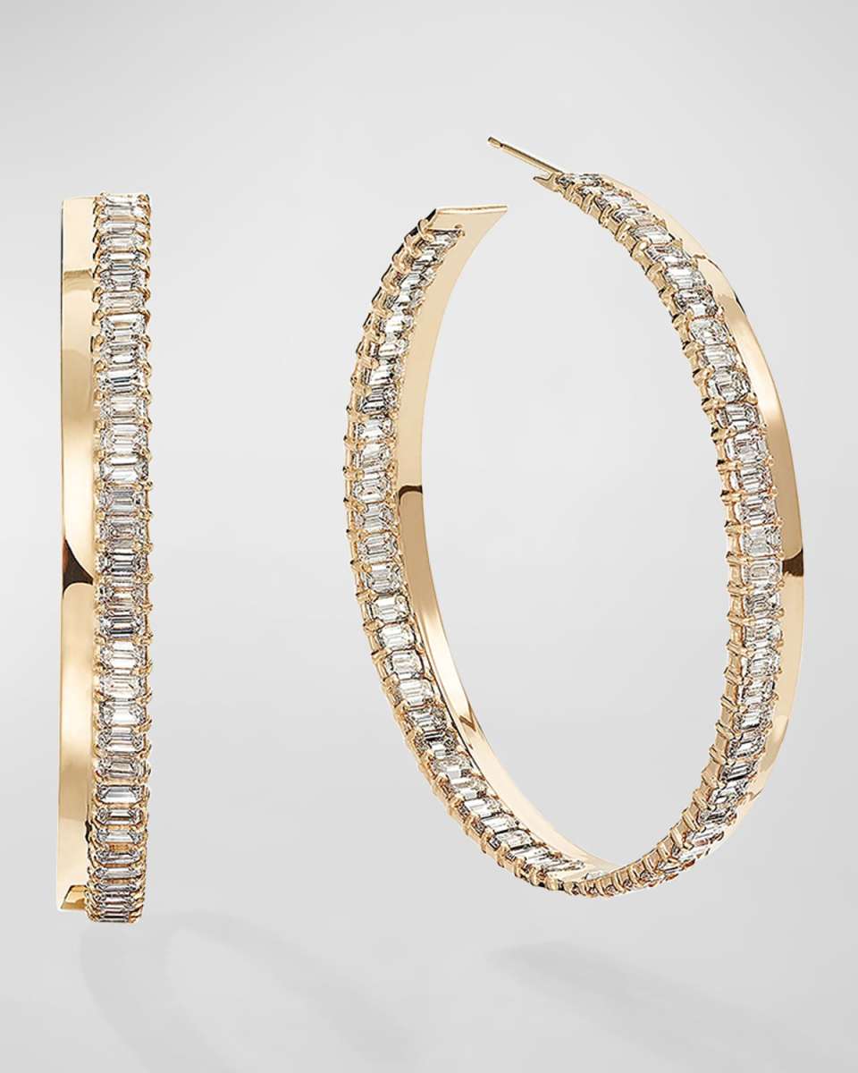 Yellow Gold Bar & Pavé Diamond Hoop Earrings